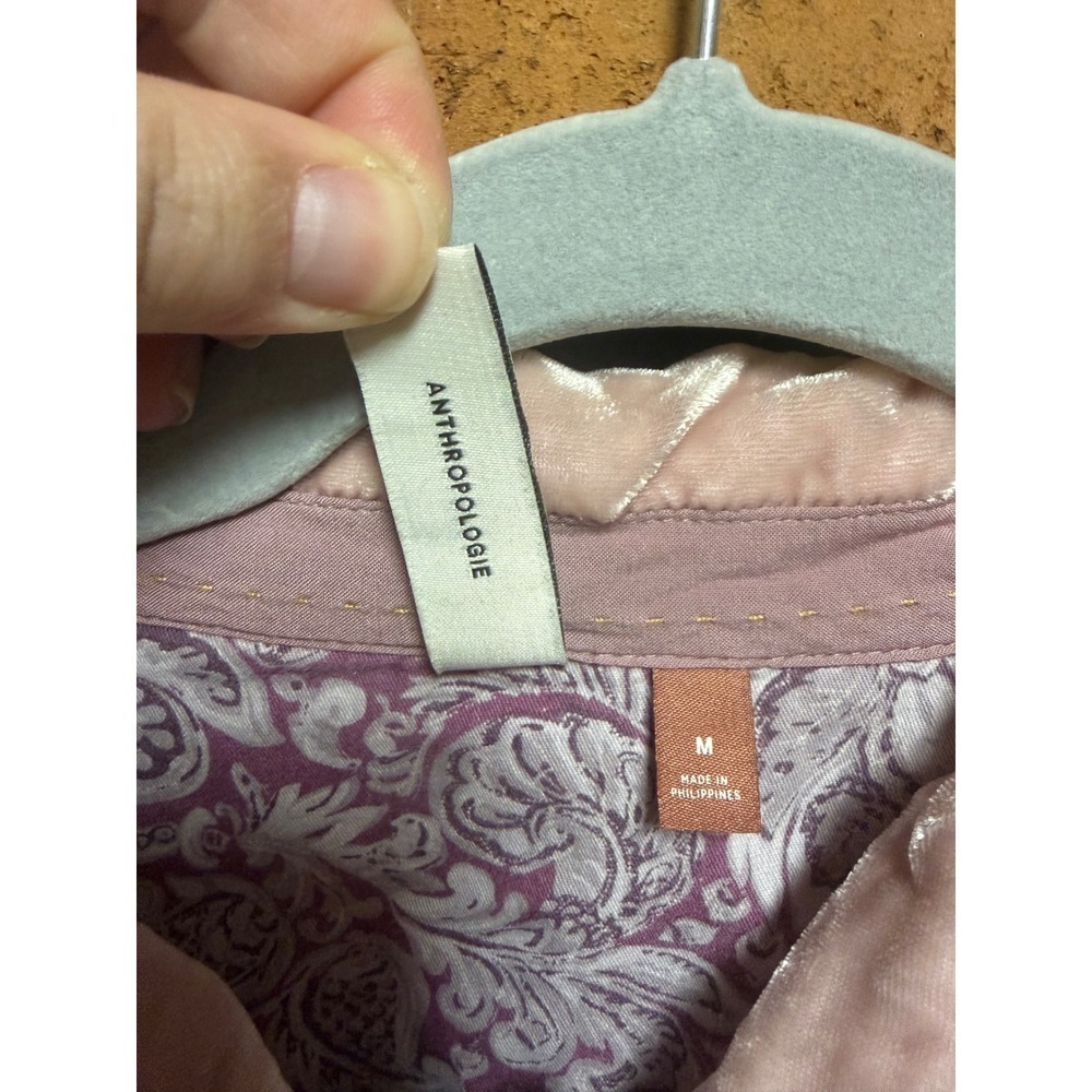 Pilcro Anthropologie Velvet Crushed Button Up Top Women's M Pink Long Sleeve - Picture 5 of 6
